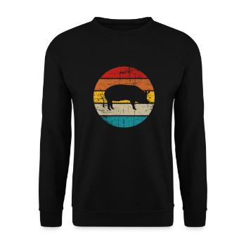 Pig Animal Retro Pet Farm Gift idea - Unisex Sweatshirt - black - Front - Alina (178cm) & Michal (187cm)