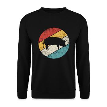 Pig Animal Retro Pet Farm Gift idea - Unisex Sweatshirt - black - Front - Alina (178cm) & Michal (187cm)
