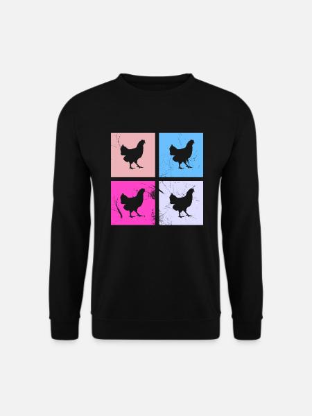 Huhn Hühner Hahn Bauer Retro Bauernhof Geschenk - Unisex Pullover - Schwarz