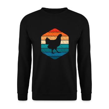 Hahn Huhn Hühner Bauer Retro Bauernhof Geschenk - Unisex Pullover - Schwarz - Vorne - Alina (178cm) & Michal (187cm)