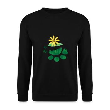 Katzen Pfotenabdruck mit Blume - Unisex Pullover - Schwarz - Vorne - Alina (178cm) & Michal (187cm)