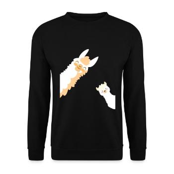 Alpaka Mutter und Kind Familie - Unisex Pullover - Schwarz - Vorne - Alina (178cm) & Michal (187cm)