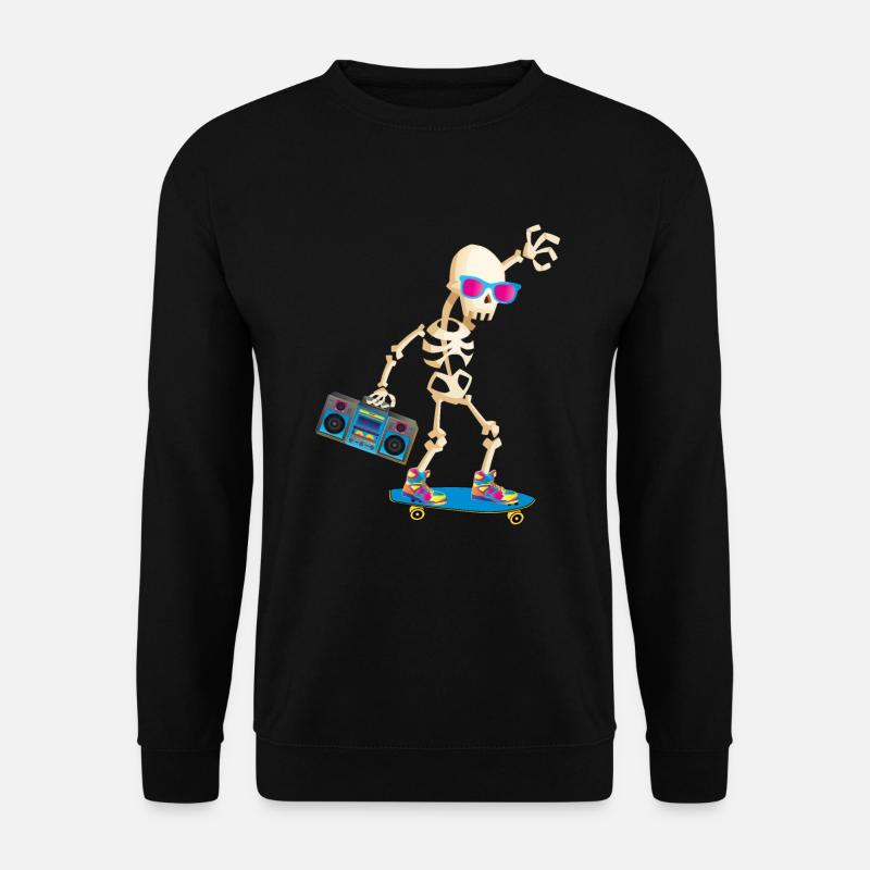 Skelett Skateboard Party 70er 80er 90er - Unisex Pullover - Schwarz