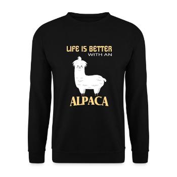 Alpacas, Life is better with an alpaca - Unisex Pullover - Schwarz - Vorne - Alina (178cm) & Michal (187cm)