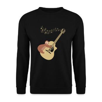 Faultier spielt Akustische Gitarre mit Musiknoten - Unisex Pullover - Schwarz - Vorne - Alina (178cm) & Michal (187cm)