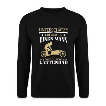 Mann mit einem Lastenrad - Lastenfahrrad - Unisex Pullover - Schwarz - Vorne - Alina (178cm) & Michal (187cm)