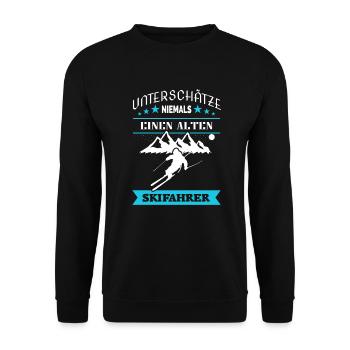 Alter Skifahrer Vater schneller Ski Dad - Unisex Pullover - Schwarz - Vorne - Alina (178cm) & Michal (187cm)