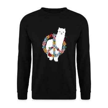 Alpaka Hippie Peace Symbol Zeichen Blumenstrauss - Unisex Pullover - Schwarz - Vorne - Alina (178cm) & Michal (187cm)