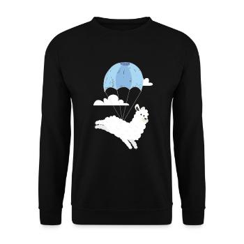 Alpaka Skydive Fallschirmsprung Fallschirmspringer - Unisex Pullover - Schwarz - Vorne - Alina (178cm) & Michal (187cm)