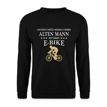 Fahrrad Rentner E Bike Radfahrer Fahrradfahren - Unisex Pullover - Schwarz - Vorne - Alina (178cm) & Michal (187cm)