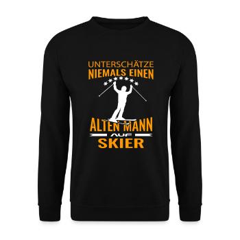 Ski Skifahrer Spruch Skifahren Alter Mann Lustig - Unisex Pullover - Schwarz - Vorne - Alina (178cm) & Michal (187cm)