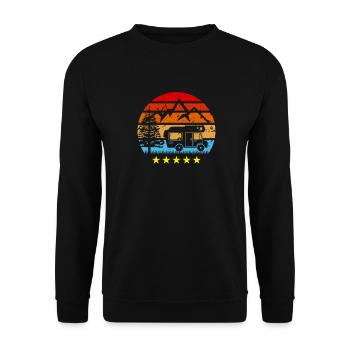Vintage Alcove Camper Camping Bus Retro Womo - Unisex Sweatshirt - black - Front - Alina (178cm) & Michal (187cm)