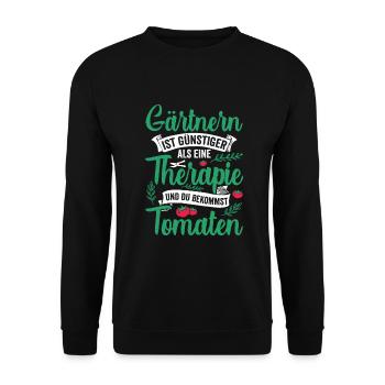 Garten Tomaten Gärtner Therapie Spruch Ernte - Unisex Pullover - Schwarz - Vorne - Alina (178cm) & Michal (187cm)