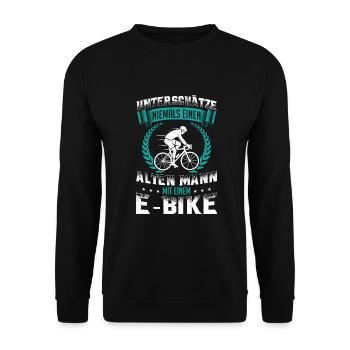 Ebike Fahrradfahren Radfahrer Rentner E-Bike Mann - Unisex Pullover - Schwarz - Vorne - Alina (178cm) & Michal (187cm)