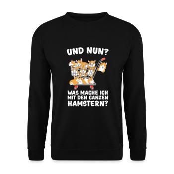 Hamsterkäufe Hamstern Hamsterkauf Einkaufswagen - Unisex Pullover - Schwarz - Vorne - Alina (178cm) & Michal (187cm)