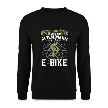 E-Bike Bike Alter Mann Fahrrad Motiv MTB Ebike - Unisex Pullover - Schwarz - Vorne - Alina (178cm) & Michal (187cm)