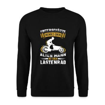 Cargo Bike Lastenrad Hollandrad Alter Mann Spruch - Unisex Pullover - Schwarz - Vorne - Alina (178cm) & Michal (187cm)