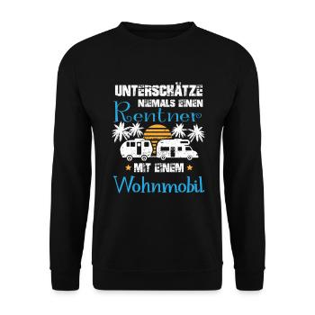 Wohnmobil Rentner Camper Wohnwagen Womo Camping - Unisex Pullover - Schwarz - Vorne - Alina (178cm) & Michal (187cm)