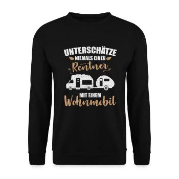 Wohnmobil Rentner Camper Wohnwagen Womo Camping - Unisex Pullover - Schwarz - Vorne - Alina (178cm) & Michal (187cm)