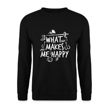 Angeln Angler Fischen Makes Me Happy Fisch Fishing - Unisex Pullover - Schwarz - Vorne - Alina (178cm) & Michal (187cm)