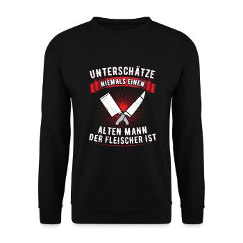 Metzger Alter Mann Fleischer Schlachter Metzgerei - Unisex Pullover - Schwarz - Vorne - Alina (178cm) & Michal (187cm)
