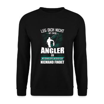 Angler Orte Spruch Fischer Angeln Fishing Geschenk - Unisex Pullover - Schwarz - Vorne - Alina (178cm) & Michal (187cm)