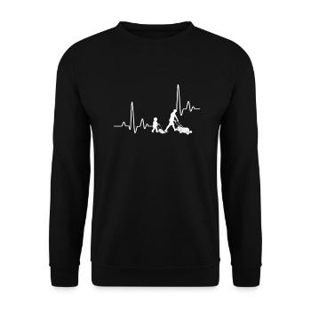 Rasenmäher Mähen Vater Sohn Herzschlag Geschenk - Unisex Pullover - Schwarz - Vorne - Alina (178cm) & Michal (187cm)