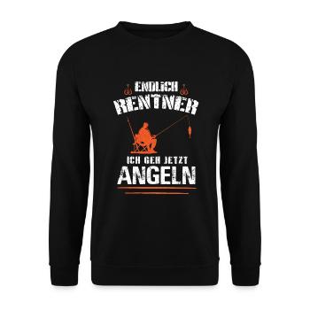 Angel Rente Angler Rentner Geh Jetzt Angeln Spruch - Unisex Pullover - Schwarz - Vorne - Alina (178cm) & Michal (187cm)