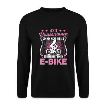 Ebike Fahrrad Radfahrer Prinzessin E-Bike Motiv - Unisex Pullover - Schwarz - Vorne - Alina (178cm) & Michal (187cm)