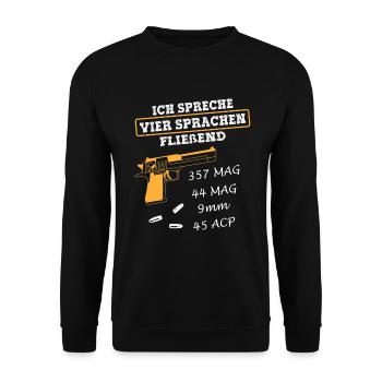 Schützenverein Schießstand Pistolen Revolver Motiv - Unisex Pullover - Schwarz - Vorne - Alina (178cm) & Michal (187cm)