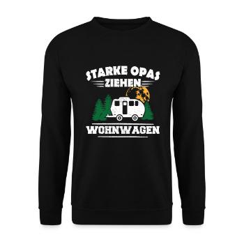 Camping Großvater Rentner Opa Zieht Wohnwagen - Unisex Pullover - Schwarz - Vorne - Alina (178cm) & Michal (187cm)