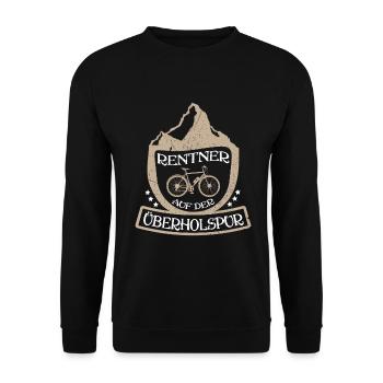Radfahrer Rentner Überholspur Ruhestand Opa Biker - Unisex Pullover - Schwarz - Vorne - Alina (178cm) & Michal (187cm)