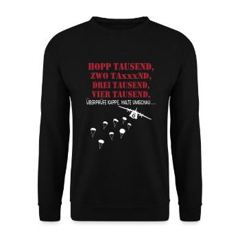 Fallschirmjäger Sprungausbildung Hopp 1000 Spruch - Unisex Pullover - Schwarz - Vorne - Alina (178cm) & Michal (187cm)