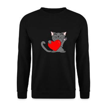 Katze mit Herz - Unisex Pullover - Schwarz - Vorne - Alina (178cm) & Michal (187cm)