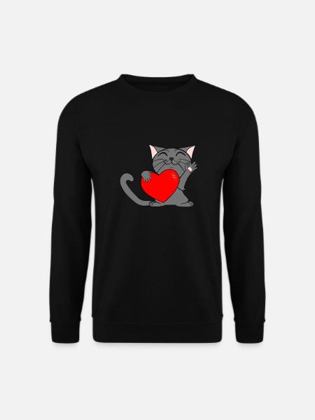 Cat with heart - Unisex Sweatshirt - black