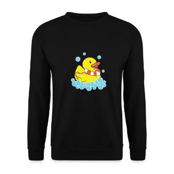 Badeente Entchen Kita Gummiente Enten Bademeister - Unisex Pullover - Schwarz - Vorne - Alina (178cm) & Michal (187cm)