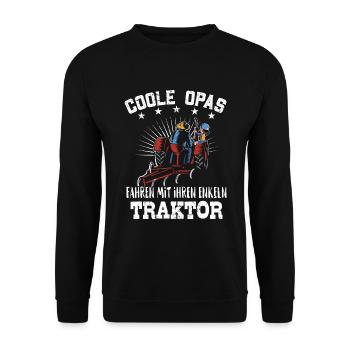 Opa und Enkel mit Traktor - Unisex Pullover - Schwarz - Vorne - Alina (178cm) & Michal (187cm)