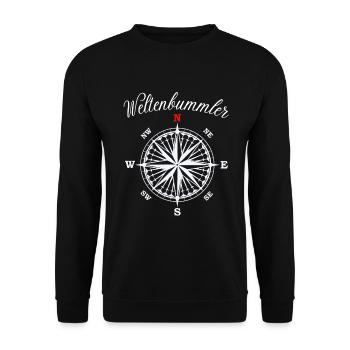 Weltenbummler Kompass - Unisex Pullover - Schwarz - Vorne - Alina (178cm) & Michal (187cm)