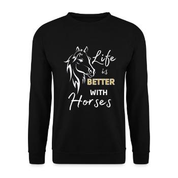 Life is better with Horses-Horse Friends Fun - Unisex Sweatshirt - black - Front - Alina (178cm) & Michal (187cm)