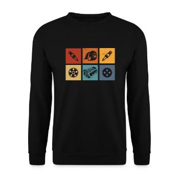 Mechaniker Kfz Autoteile Symbole Mechatroniker - Unisex Pullover - Schwarz - Vorne - Alina (178cm) & Michal (187cm)