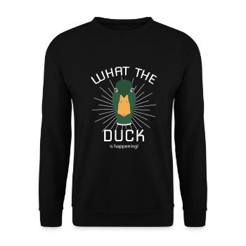 Funny Duck Saying - Duck Duck - Unisex Sweatshirt - black - Front - Alina (178cm) & Michal (187cm)
