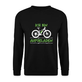 Ebike Radfahrer Ich Bin Aufgeladen Ebiker Spruch - Unisex Pullover - Schwarz - Vorne - Alina (178cm) & Michal (187cm)