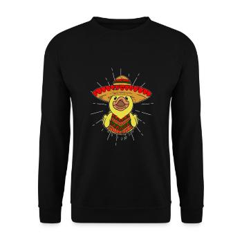 Mexiko Ente mit Sombrero und Poncho - Unisex Pullover - Schwarz - Vorne - Alina (178cm) & Michal (187cm)