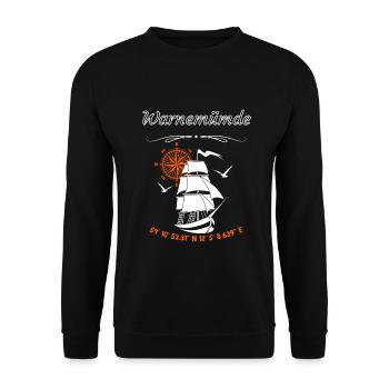 Warnemünde Segelschiff Kompassrose Ostsee - Unisex Pullover - Schwarz - Vorne - Alina (178cm) & Michal (187cm)