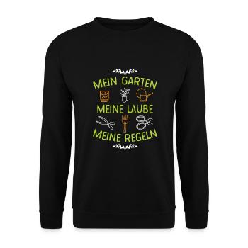 Mein Garten Meine Laube Meine Regeln Gärtner - Unisex Pullover - Schwarz - Vorne - Alina (178cm) & Michal (187cm)