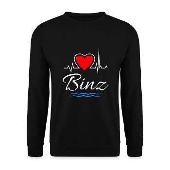 Binz-Mein Herz schlägt für Binz-Herz und Wellen - Unisex Pullover - Schwarz - Vorne - Alina (178cm) & Michal (187cm)