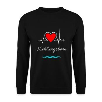 Kühlungsborn-Mein Herz schlägt für Usedom-Herz - Unisex Pullover - Schwarz - Vorne - Alina (178cm) & Michal (187cm)
