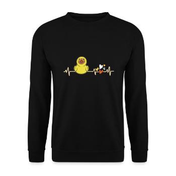 Ente Herzschlag mit Herzchen Duck Entchen Entlein - Unisex Pullover - Schwarz - Vorne - Alina (178cm) & Michal (187cm)