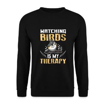 Watching Birds Is My Therapy Vogelbeobachter - Unisex Pullover - Schwarz - Vorne - Alina (178cm) & Michal (187cm)
