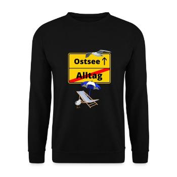 Ostsee-Ortsschild Alltag Ostsee - Urlaub - Unisex Pullover - Schwarz - Vorne - Alina (178cm) & Michal (187cm)